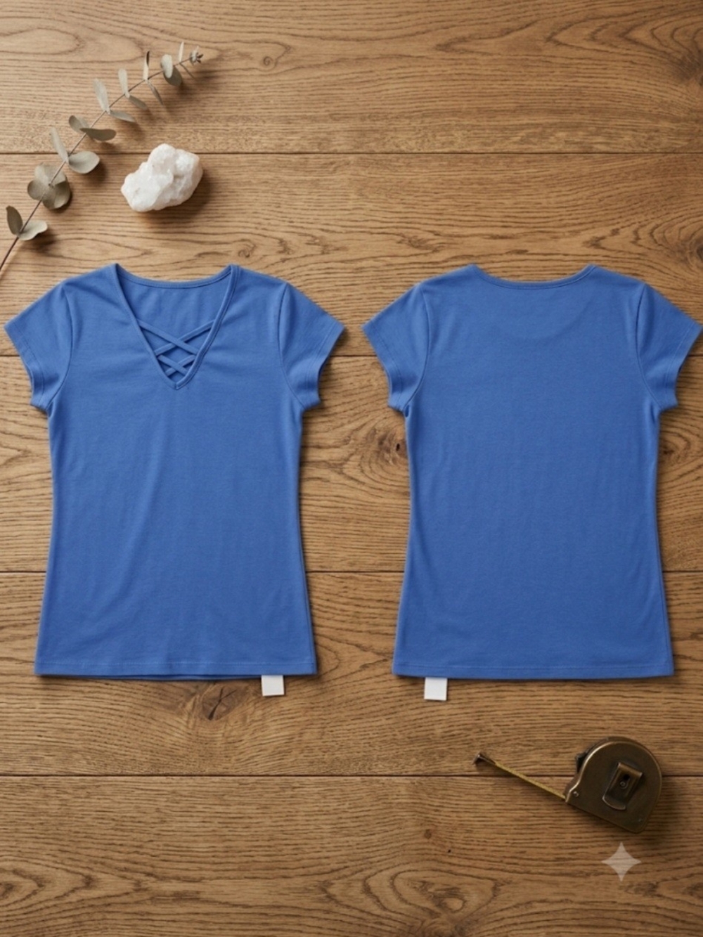 95% Cotton No Boundaries Blue V-Neck Criss-Cross Strappy Neckline Tee XL